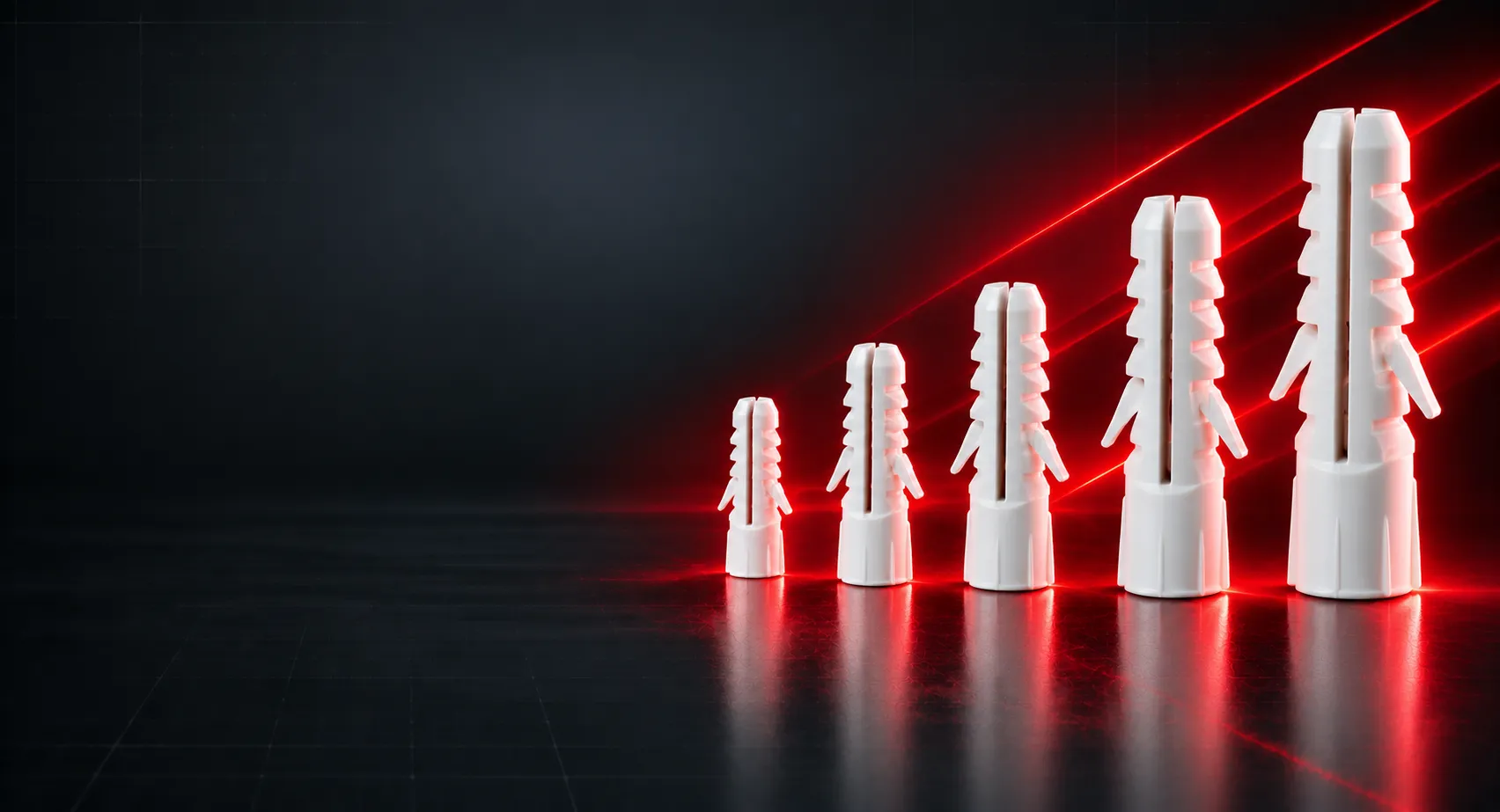 White ribbed PVC gitti wall plugs in different sizes - R Five Industries